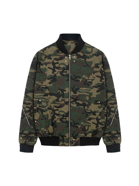Thesupermade Cargo Camouflage Multi Zipper Bomber Jacket 