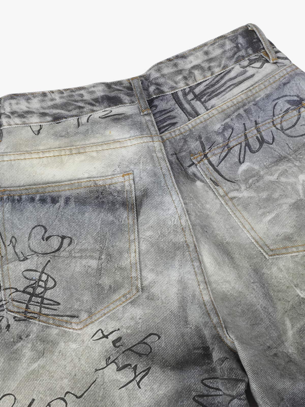Vintage Graffiti Scribble Wash Straight Leg Jeans 