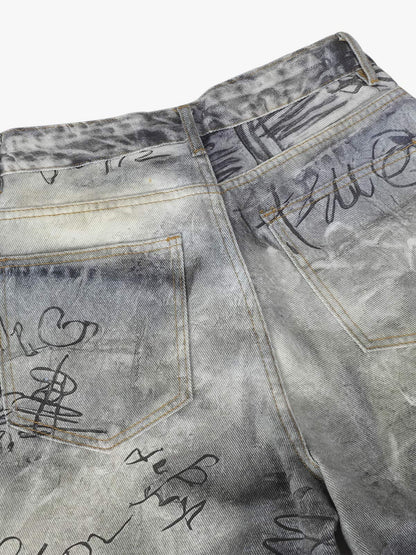 Vintage Graffiti Scribble Wash Straight Leg Jeans 