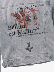 Devil Graphic Studded Heavyweight Biker Denim Jacket