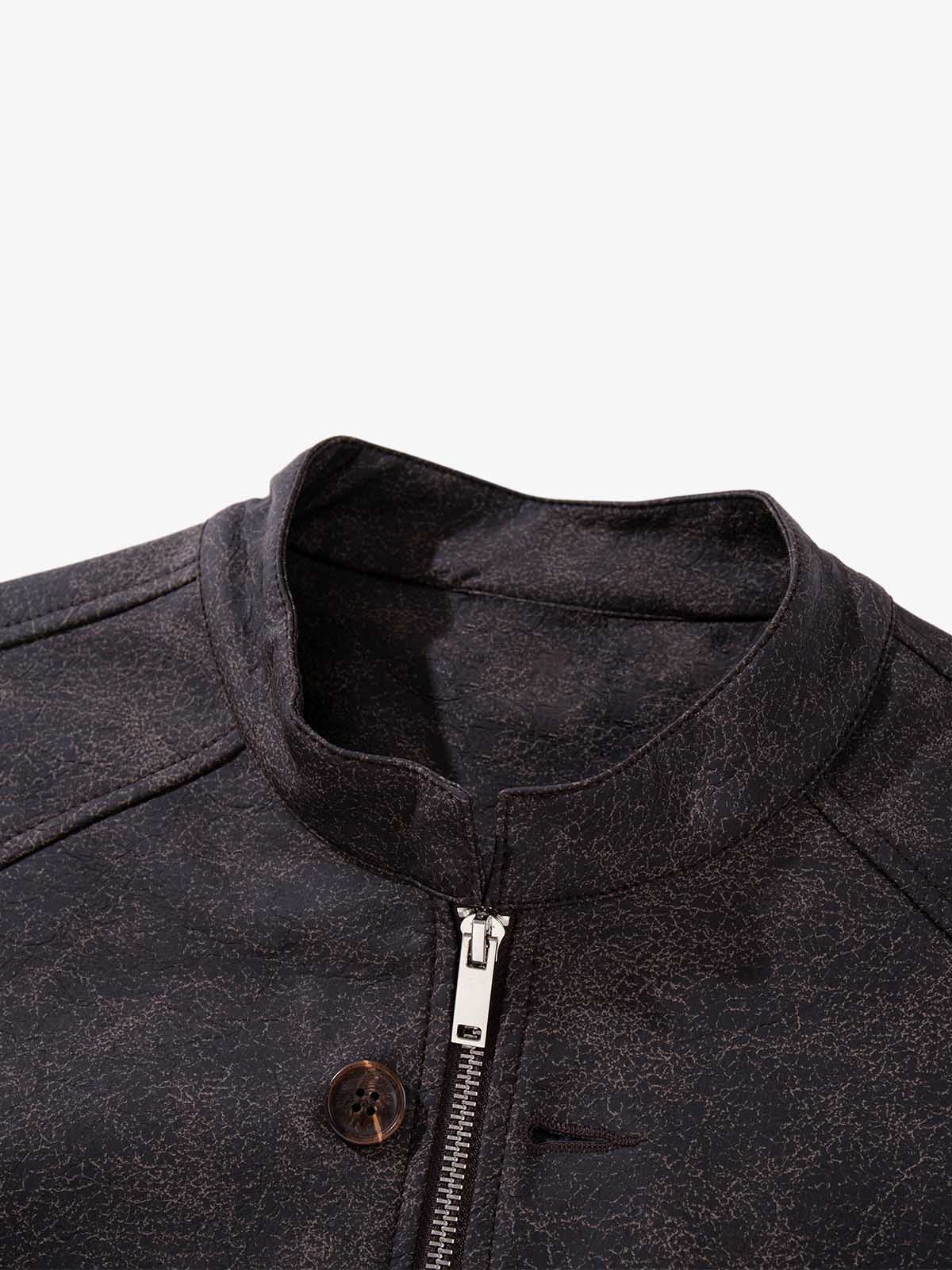 Street-style Distressed Multi-button PU Leather Jacket