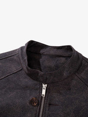 Street-style Distressed Multi-button PU Leather Jacket