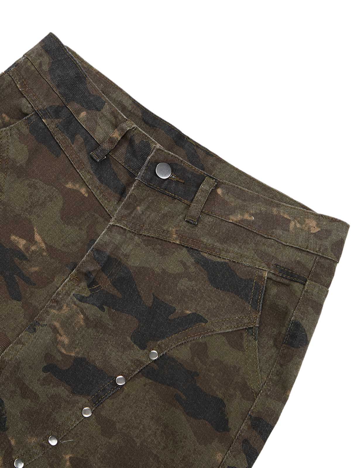 Thesupermade Camouflage Pleated Rivet Pants