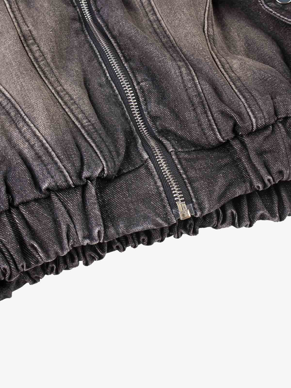 Patchwork Distressed Faux-Fur Collar Denim Jacket