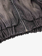 Patchwork Distressed Faux-Fur Collar Denim Jacket