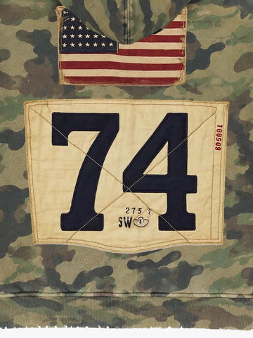 Camo Letter Graphic Distressed Zip-Up Hoodie