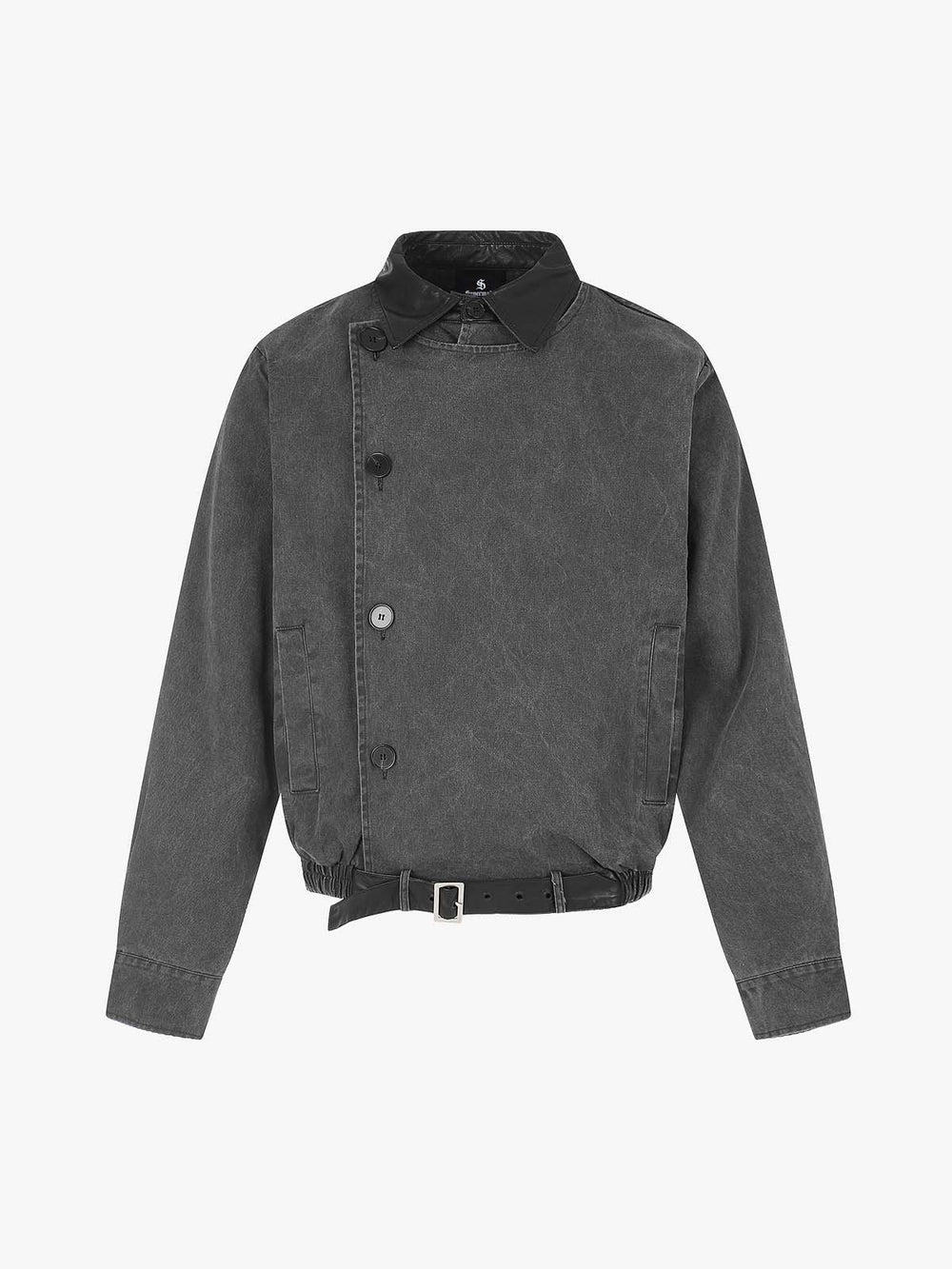 Thesupermade Distressed Asymmetrical Placket Boxy Fit Workwear Jacket