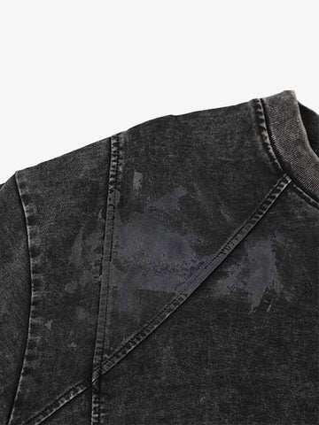 Denim Blend Oversized T-Shirt with Asymmetrical Hem and Patchwork Design 