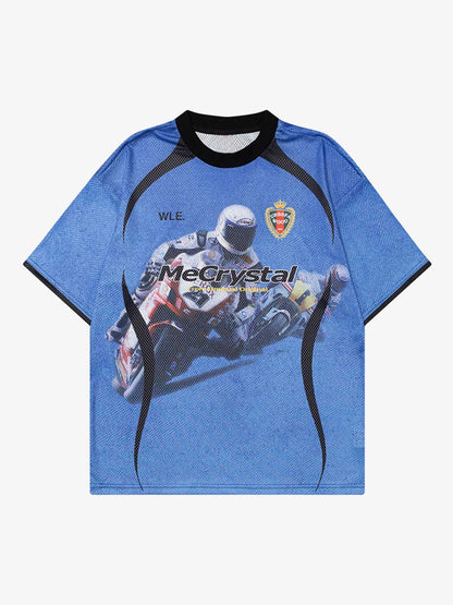 Motorcycle Racing Character Print Short-Sleeved T-shirt 
