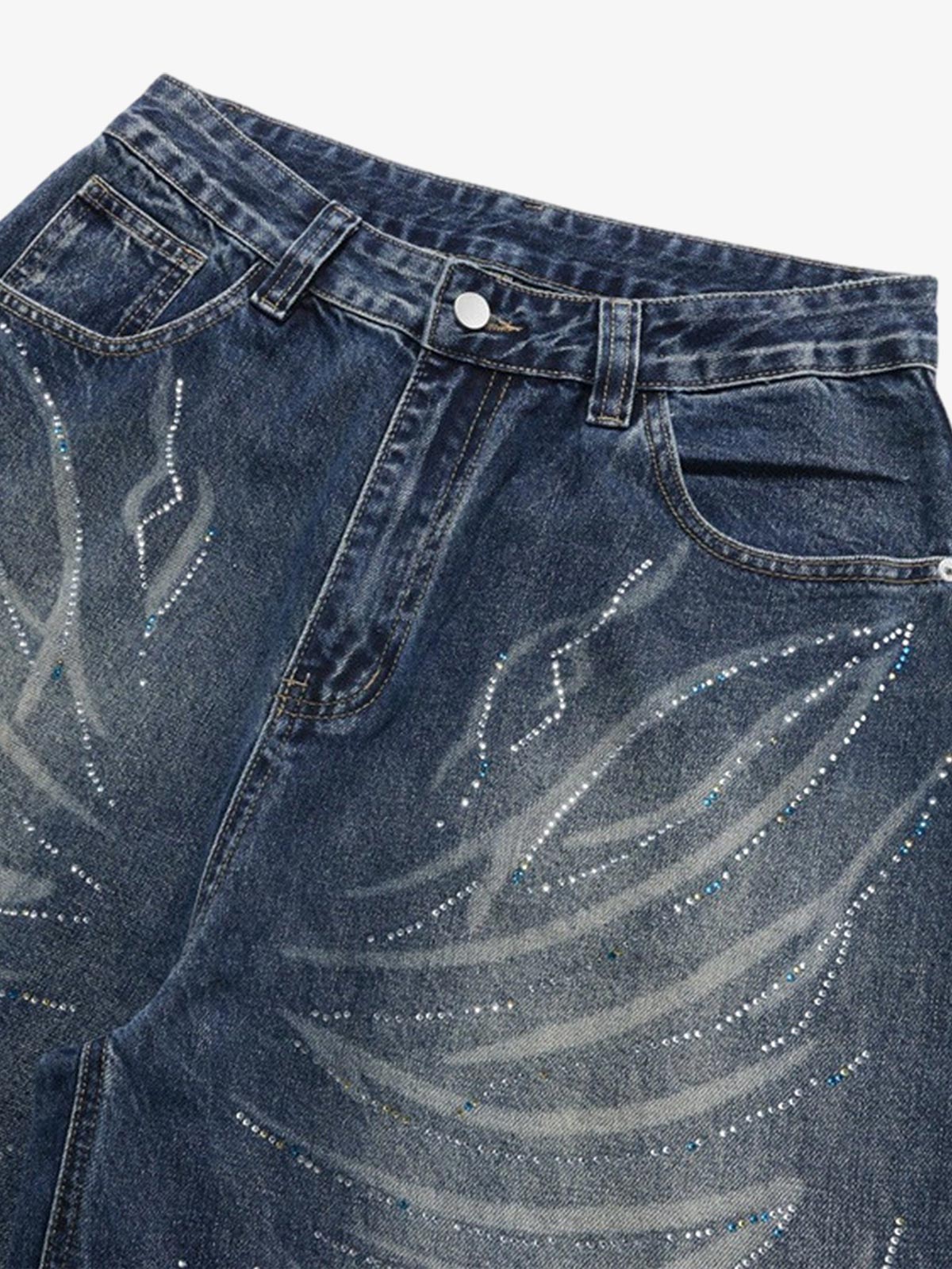 Butterfly Rhinestone Whiskered Curved-Leg Jeans