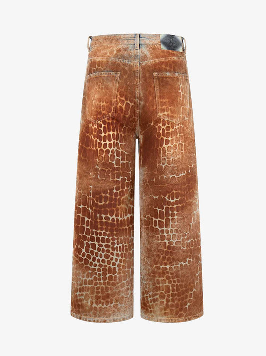 Croc Texture Washed Wide Leg Jeans 
