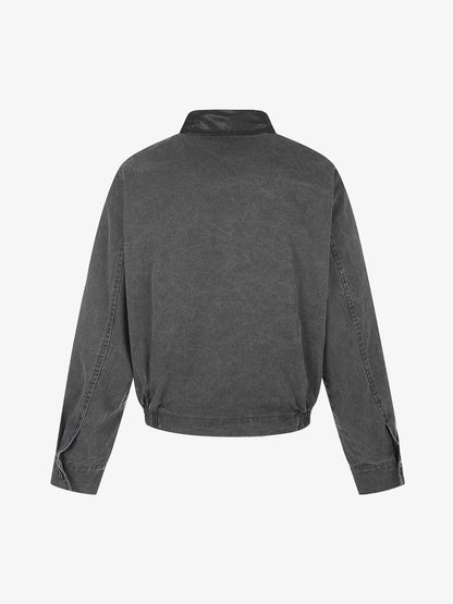 Thesupermade Distressed Asymmetrical Placket Boxy Fit Workwear Jacket