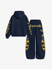 Waffle-Knit Camo Appliqué Embroidered Hoodie & Wide-Leg Sweatpants Set