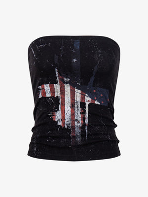Camo Flag Print Tube Top – Baddie Streetwear Cropped Top