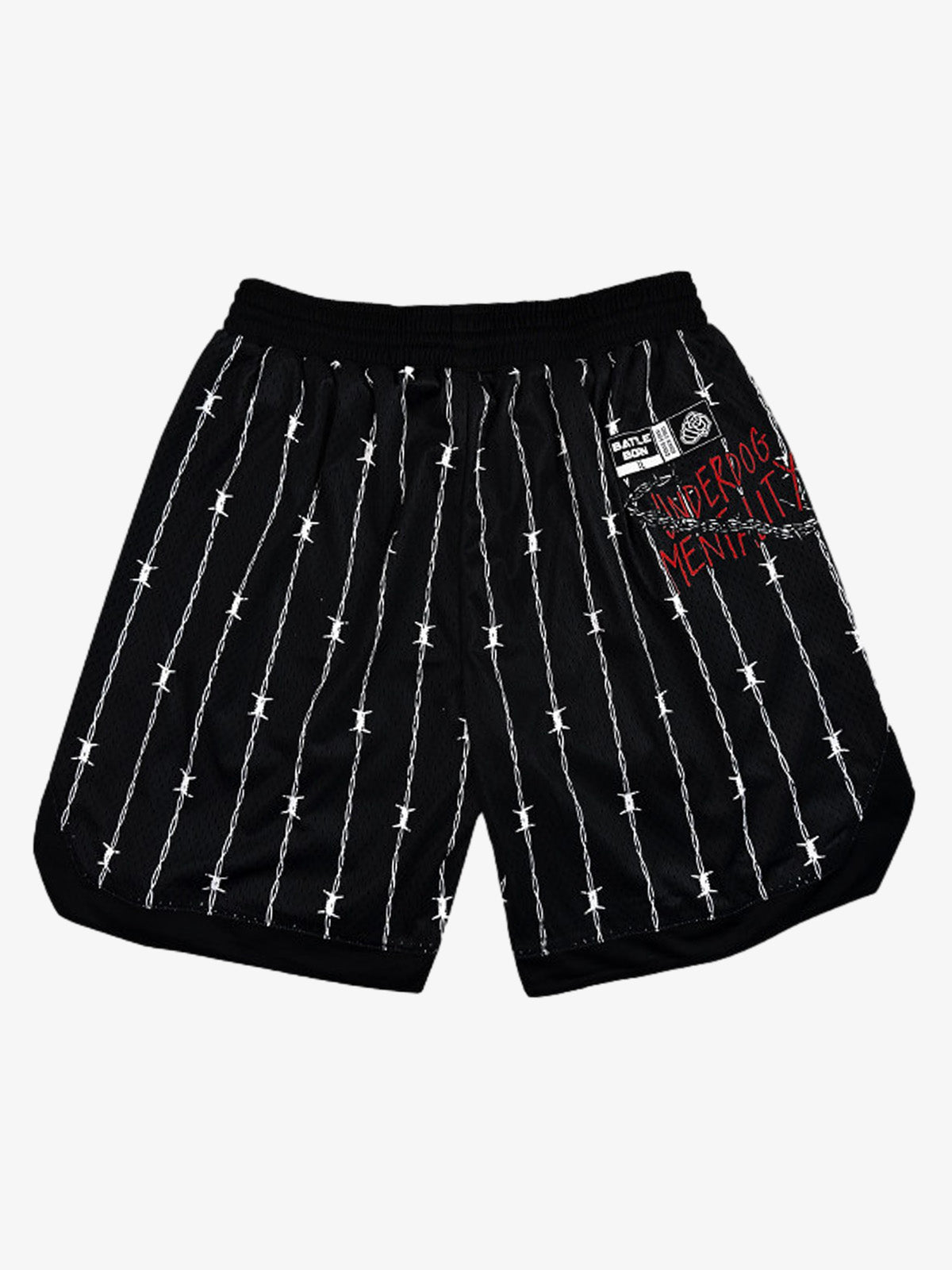 Retro-Sportshorts mit Stacheldrahtmuster