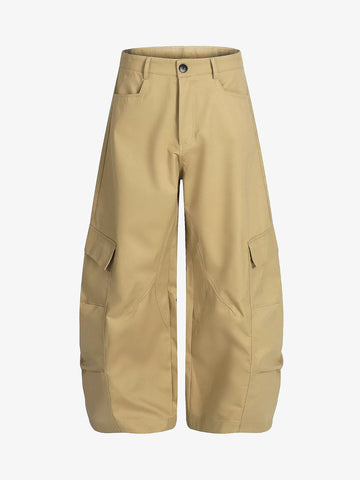 Pleated Utility Pocket Wide Leg Cropped Cargo Pants 