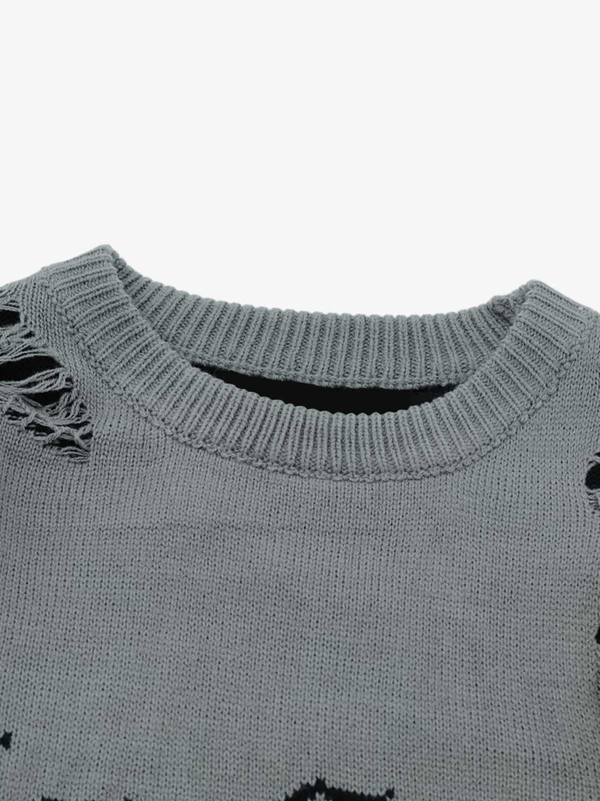 High Street Ripped Raw Edge Knitted Letter Jacquard Sweater 