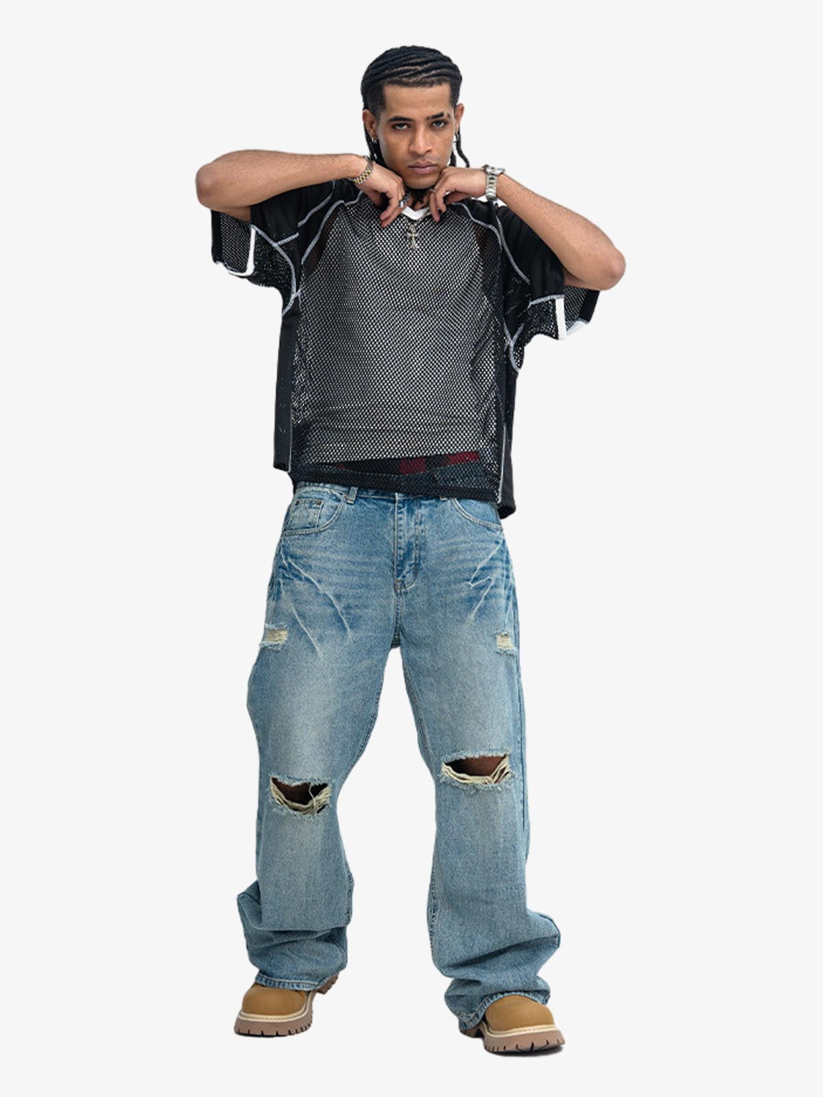 300G Jade Pattern Dyeing Mesh T-Shirt Breathable Quick-Dry Sports Tee for Men 