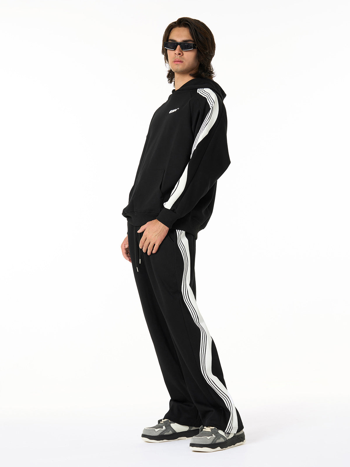 Stylish Black Tracksuit Set with White Stripes for Men 