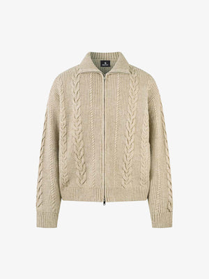 Cable Knit Zip-Up Sweater Jacket for Cozy Elegance 