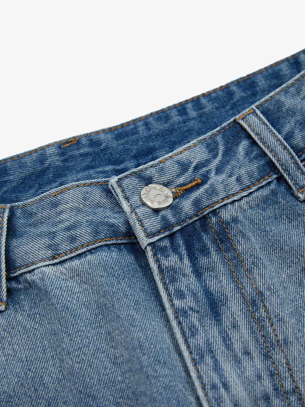 Vintage Barbed Wire Embroidery Distressed Washed Denim Jorts 