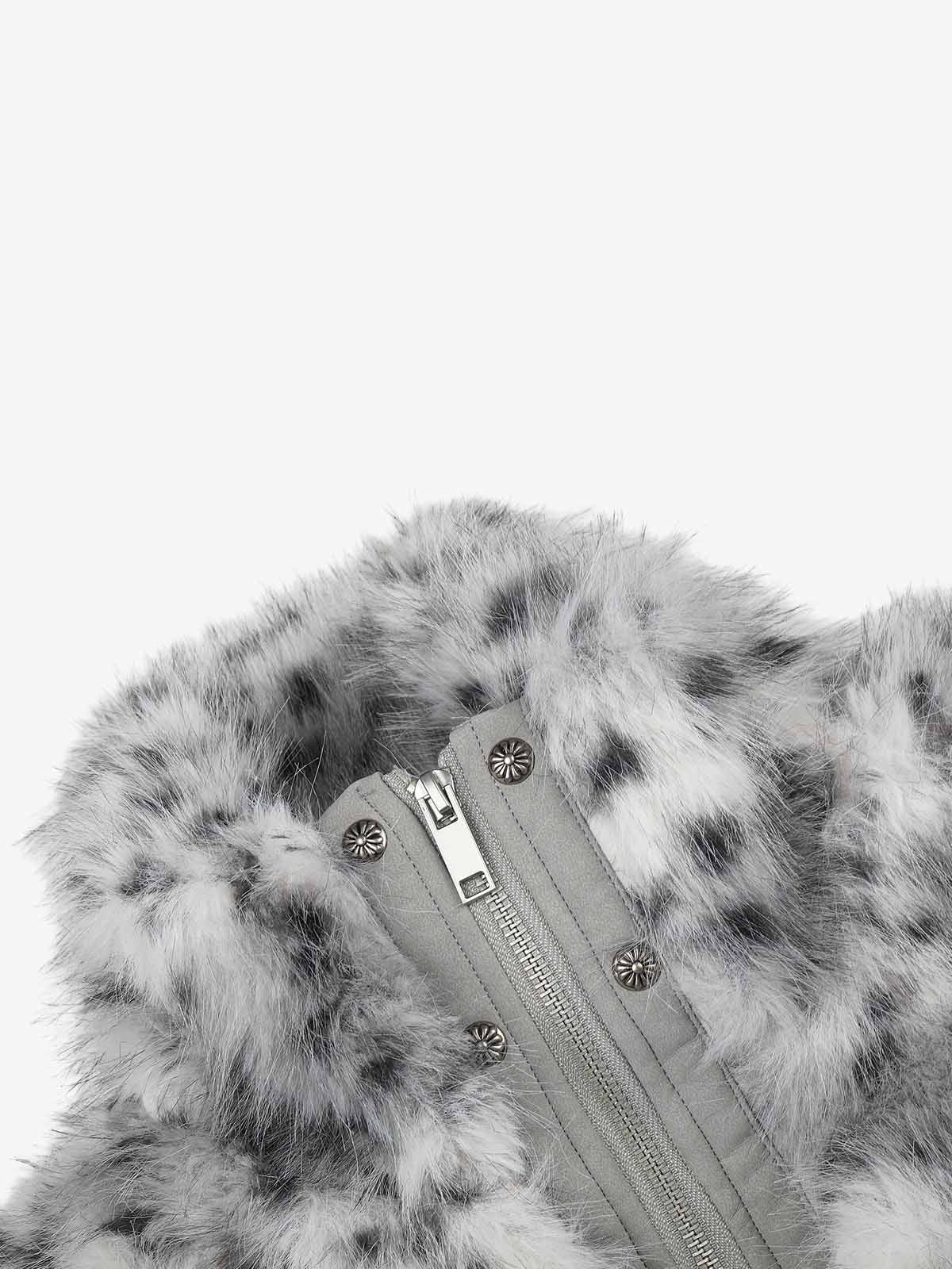 Snow Leopard Faux-Fur High-Collar Coat