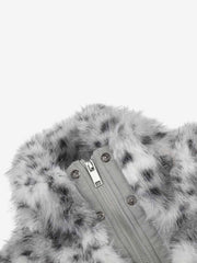 Snow Leopard Faux-Fur High-Collar Coat