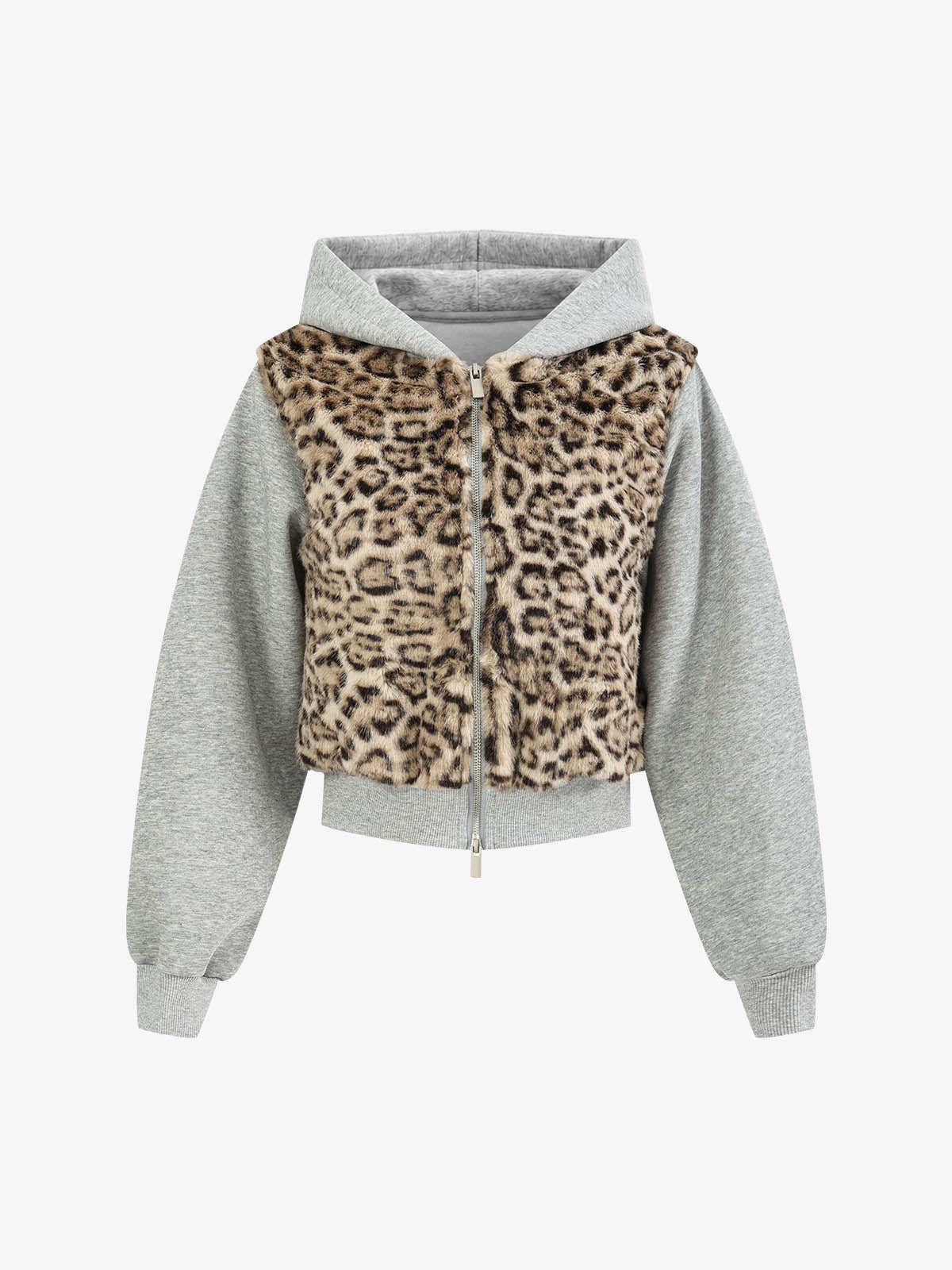 Leopard Plush Patchwork Hoodie & Wide-Leg Sweatpants Set