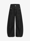 Contrast Stitch High-Waist Wide-Leg Barrel Jeans 