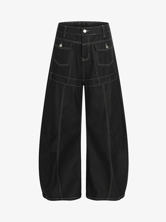 Contrast Stitch High-Waist Wide-Leg Barrel Jeans 
