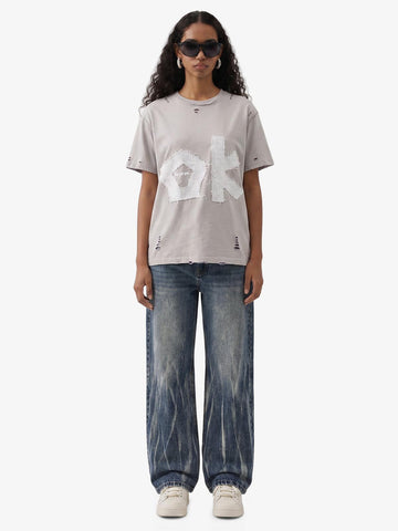 "OK" Patch Color-Block Ripped Reversible T-Shirt 