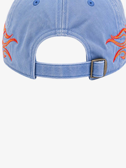 Flame Embroidered Distressed-Wash Baseball Cap