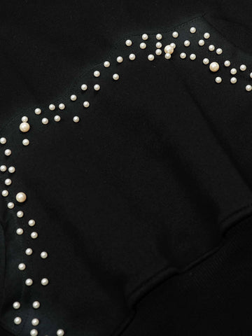 Graffiti Pearl Embellished Cropped Hoodie