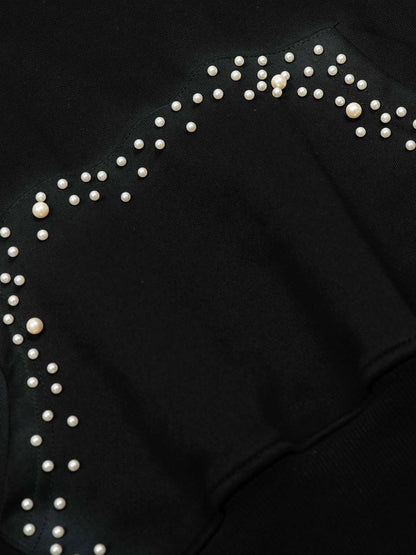 Graffiti Pearl Embellished Cropped Hoodie