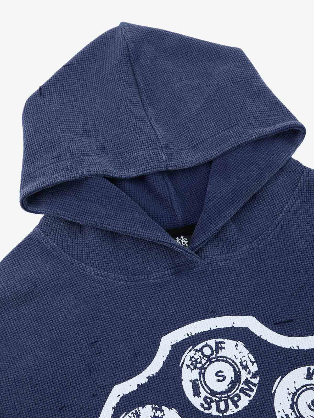 Supermade Waffle-Knit Distressed Button-Pattern Hoodie 