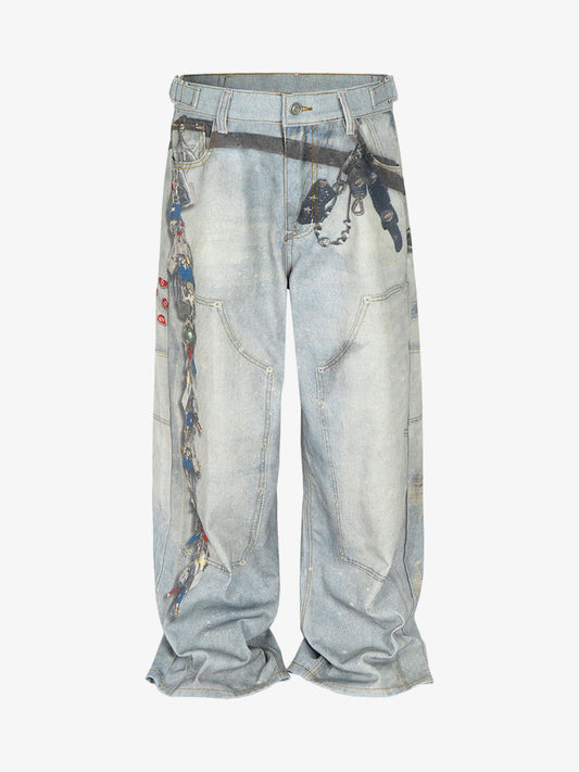 Multi-Keychain Heart Digital Printed Jeans 