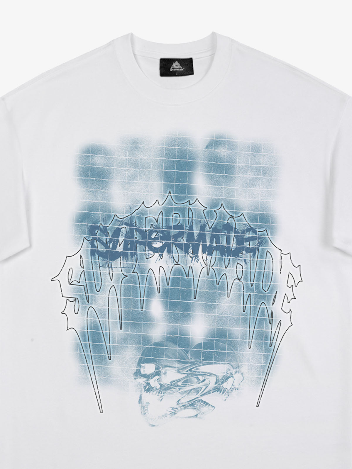 THE SUPERMADE Dark Grid Skull Graphic T-Shirt with Neon Drip Design 