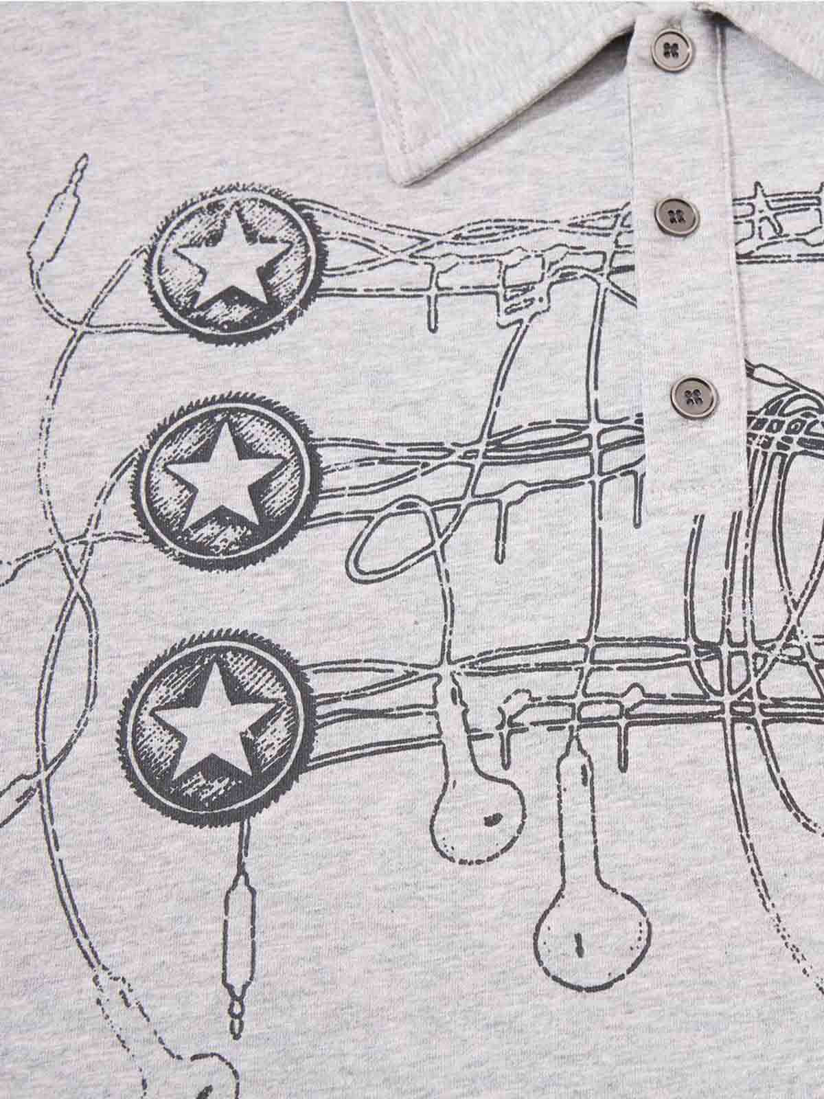 Music Graphic Metal-Button Long Sleeve Polo Shirt