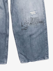 Anti-War Graphic Washed Distressed Blue Jeans