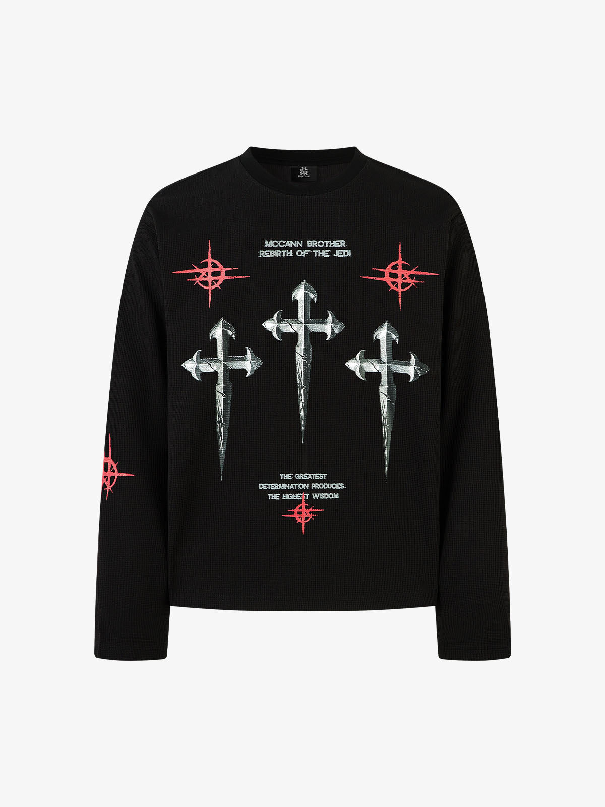 Letter Print Waffle Cross Long Sleeved T Shirt