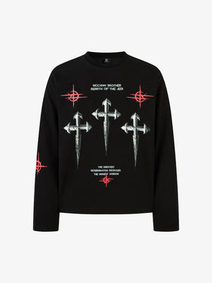 Letter Print Waffle Cross Long-sleeved T-shirt 