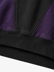 Contrast Panel Studded Zip-Up Hoodie