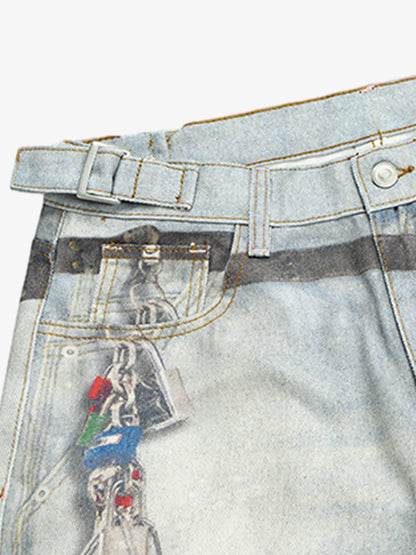 Multi-Keychain Heart Digital Printed Jeans 