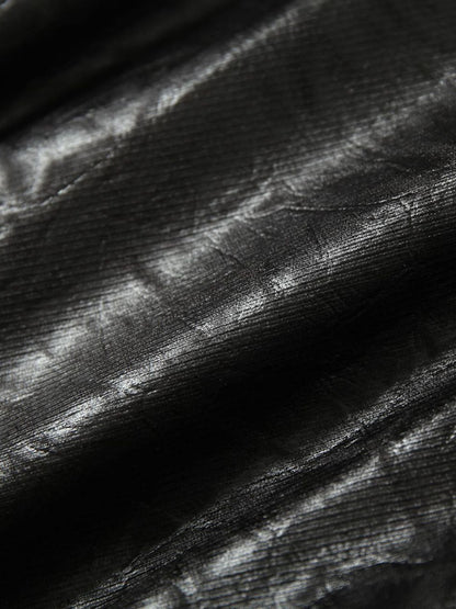 Lace Lettering Fur Hooded Leather Quited Jacket 