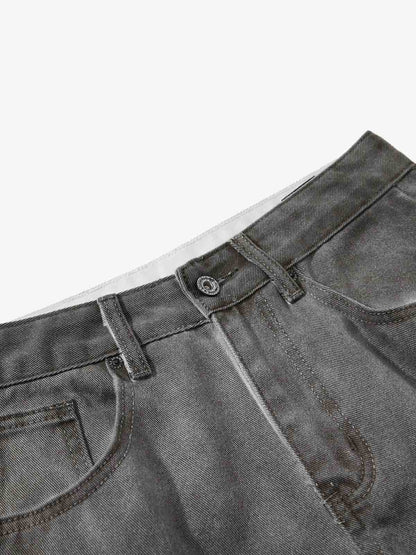 Washed Pleated Wide-Leg Jeans 