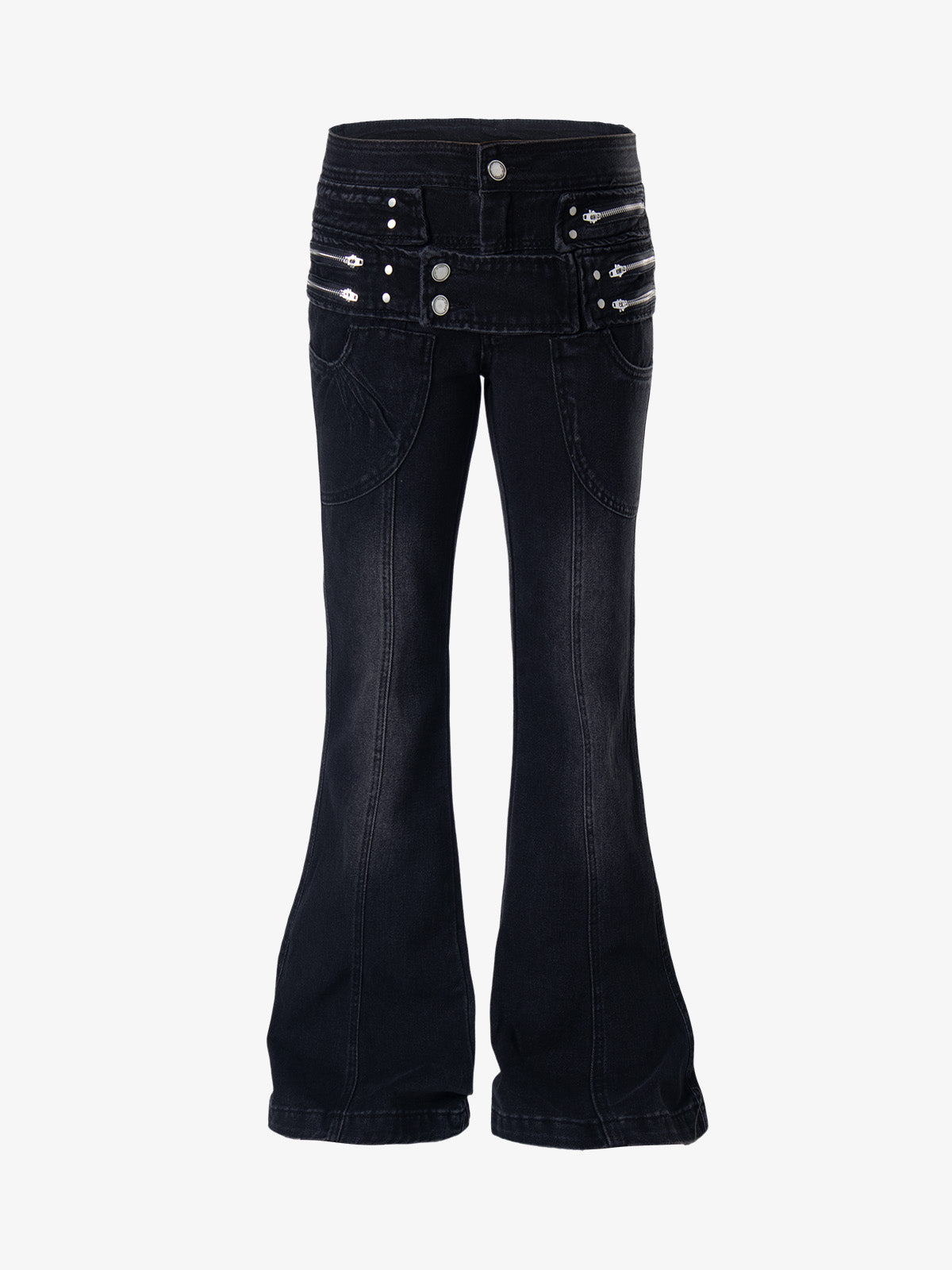 Low Rise Multi-Zip Bootcut Jeans