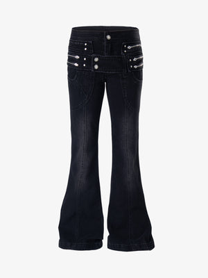 Low Rise Multi-Zip Bootcut Jeans