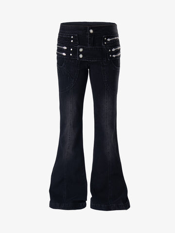 Low Rise Multi-Zip Bootcut Jeans