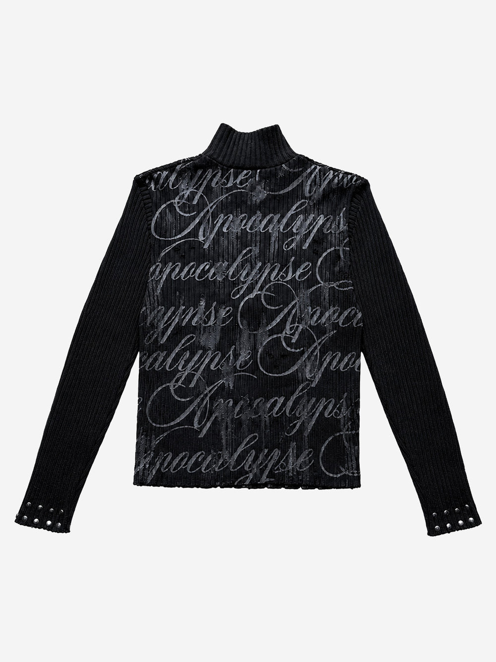 Studded Gothic Letter Stand-Collar Zip Knit Sweater