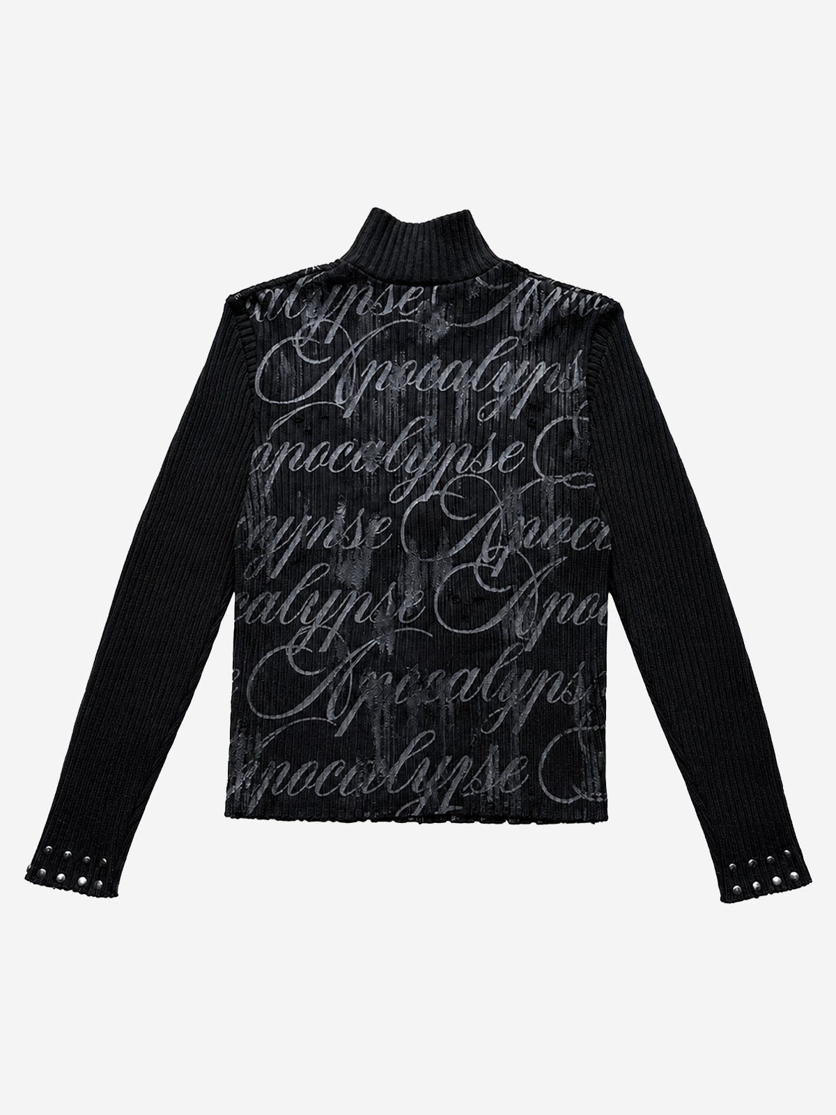 Studded Gothic Letter Stand-Collar Zip Knit Sweater